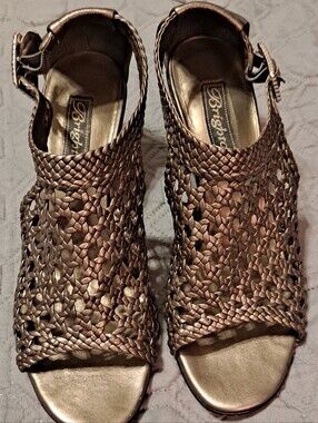 Brighton Bronze Woven Peep-Toe Sandals Sz  7.5